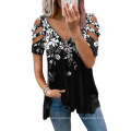 2021 wholesale summer women design high quality fashion casual short sleeve hollow out v neck zipper sexy cotton 5xl t shirt